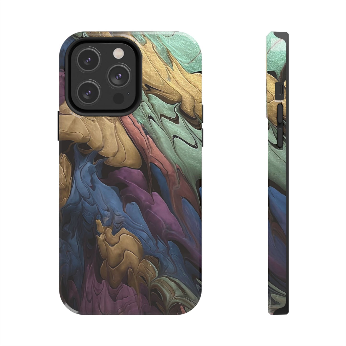 Phone Case - Blue, Green, Purple, and Gold Abstract Art Design Iphone 15 14 13 12 11