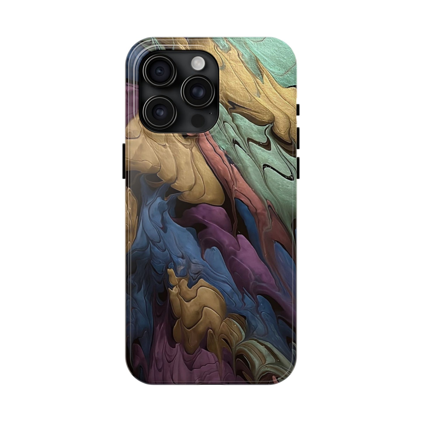 Phone Case - Blue, Green, Purple, and Gold Abstract Art Design Iphone 15 14 13 12 11
