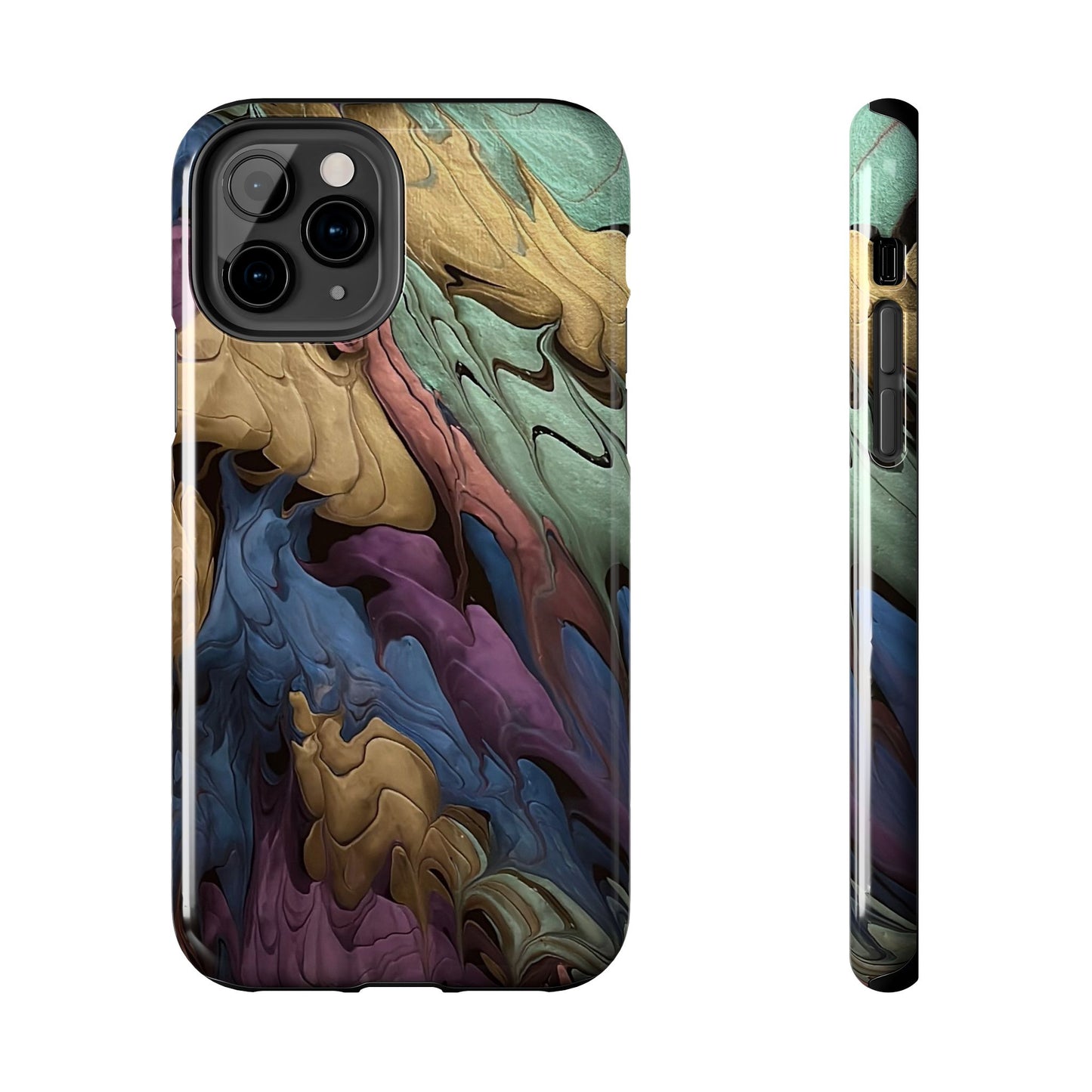 Phone Case - Blue, Green, Purple, and Gold Abstract Art Design Iphone 15 14 13 12 11