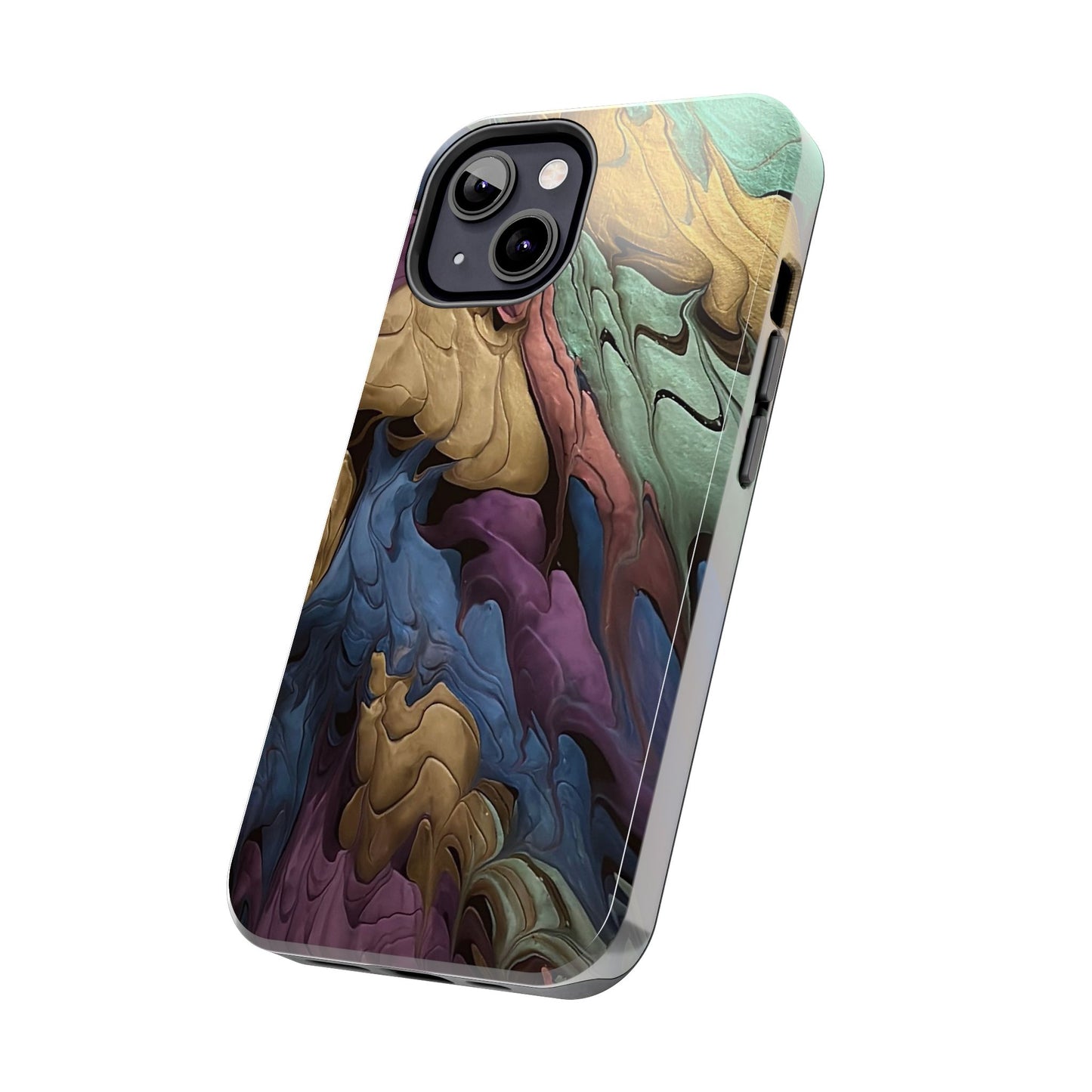 Phone Case - Blue, Green, Purple, and Gold Abstract Art Design Iphone 15 14 13 12 11
