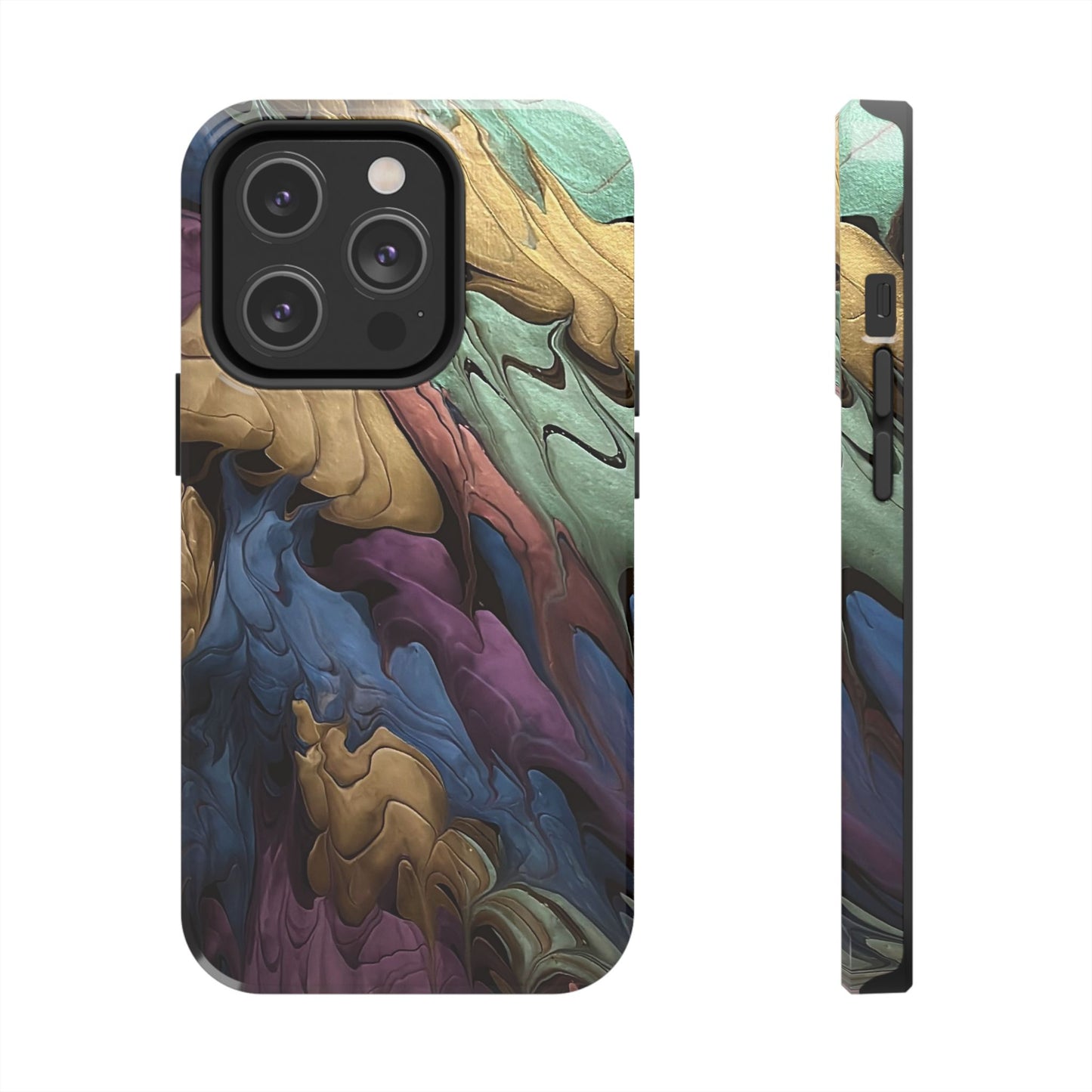 Phone Case - Blue, Green, Purple, and Gold Abstract Art Design Iphone 15 14 13 12 11