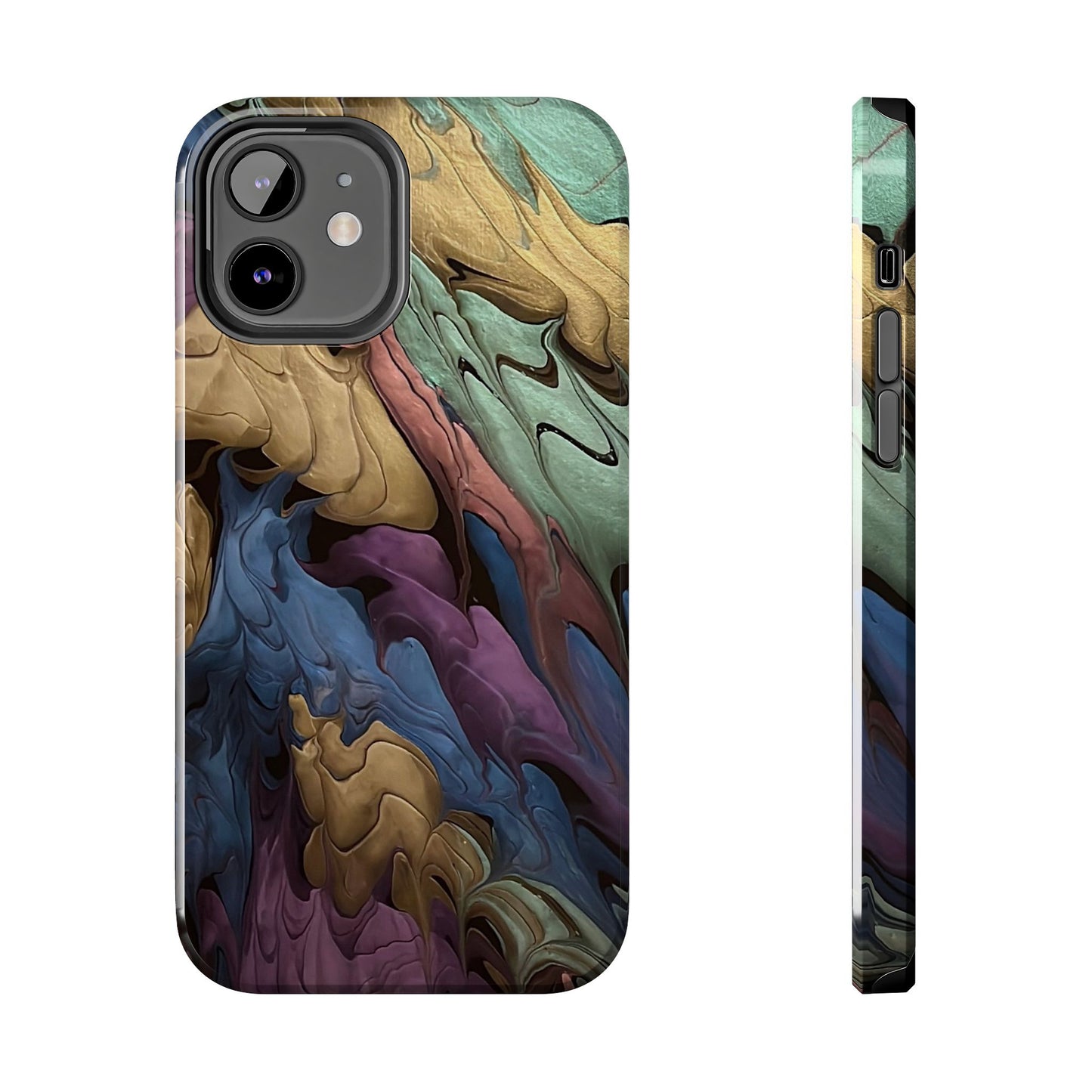 Phone Case - Blue, Green, Purple, and Gold Abstract Art Design Iphone 15 14 13 12 11