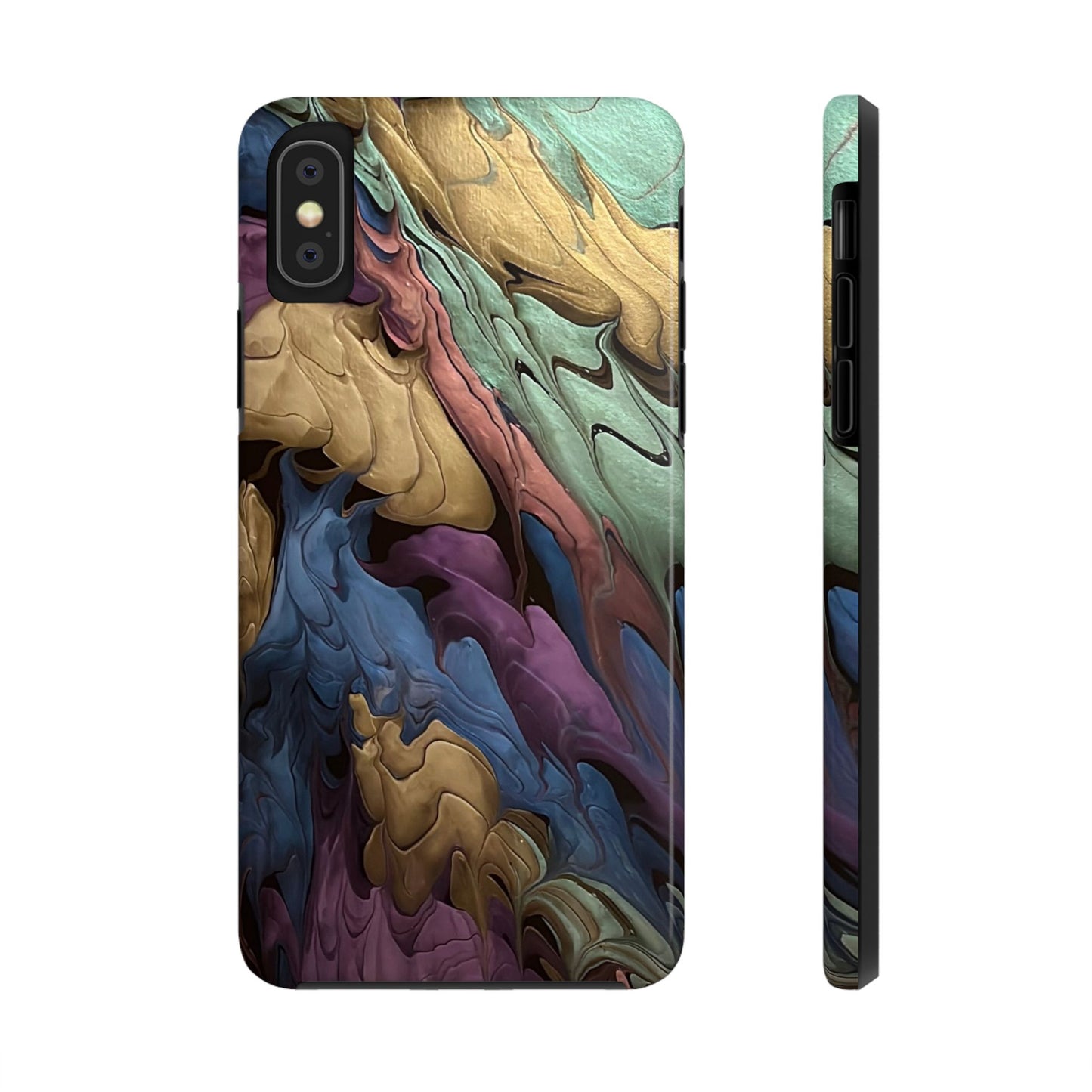 Phone Case - Blue, Green, Purple, and Gold Abstract Art Design Iphone 15 14 13 12 11