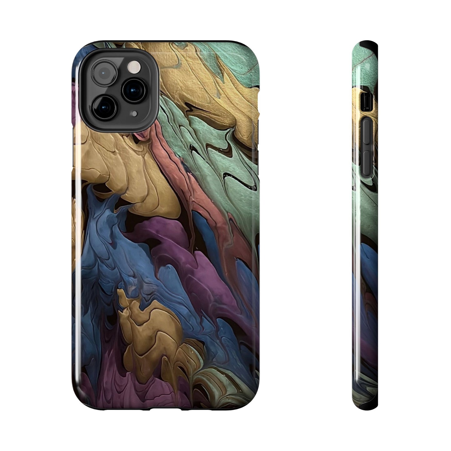 Phone Case - Blue, Green, Purple, and Gold Abstract Art Design Iphone 15 14 13 12 11