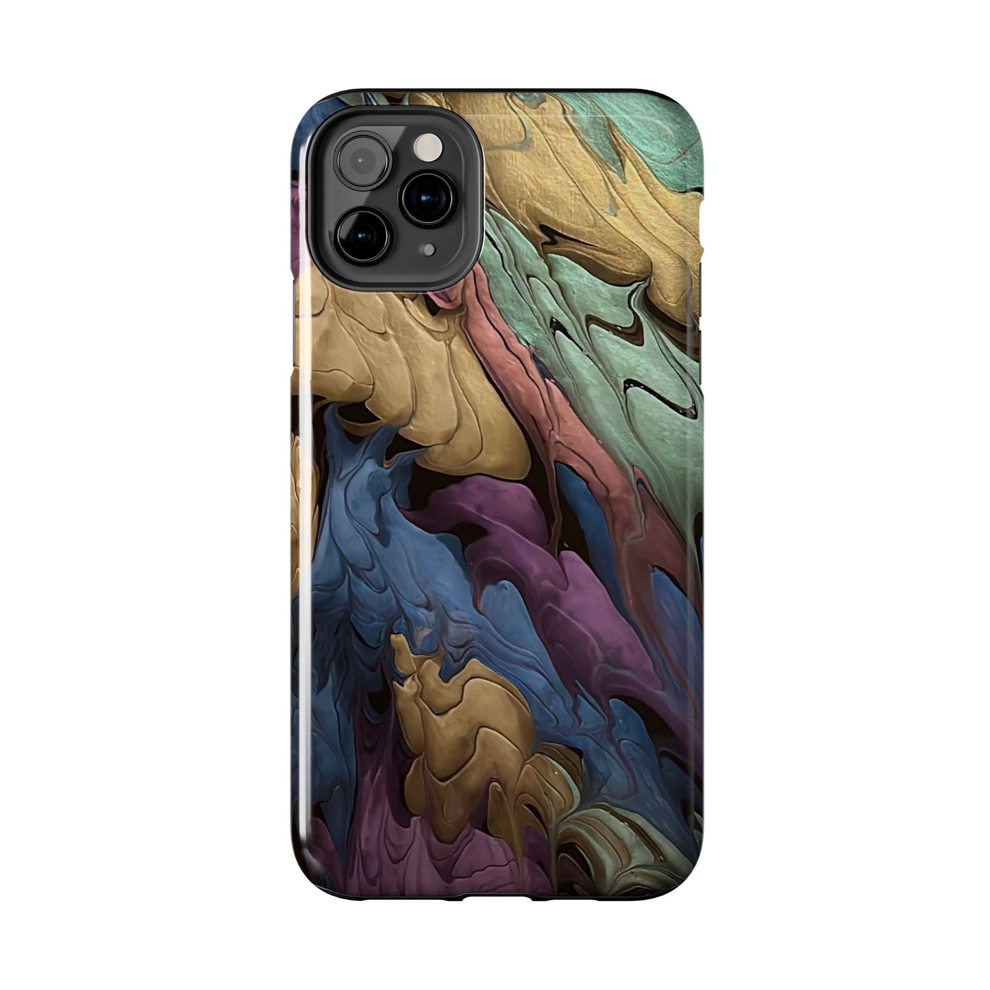 Phone Case - Blue, Green, Purple, and Gold Abstract Art Design Iphone 15 14 13 12 11