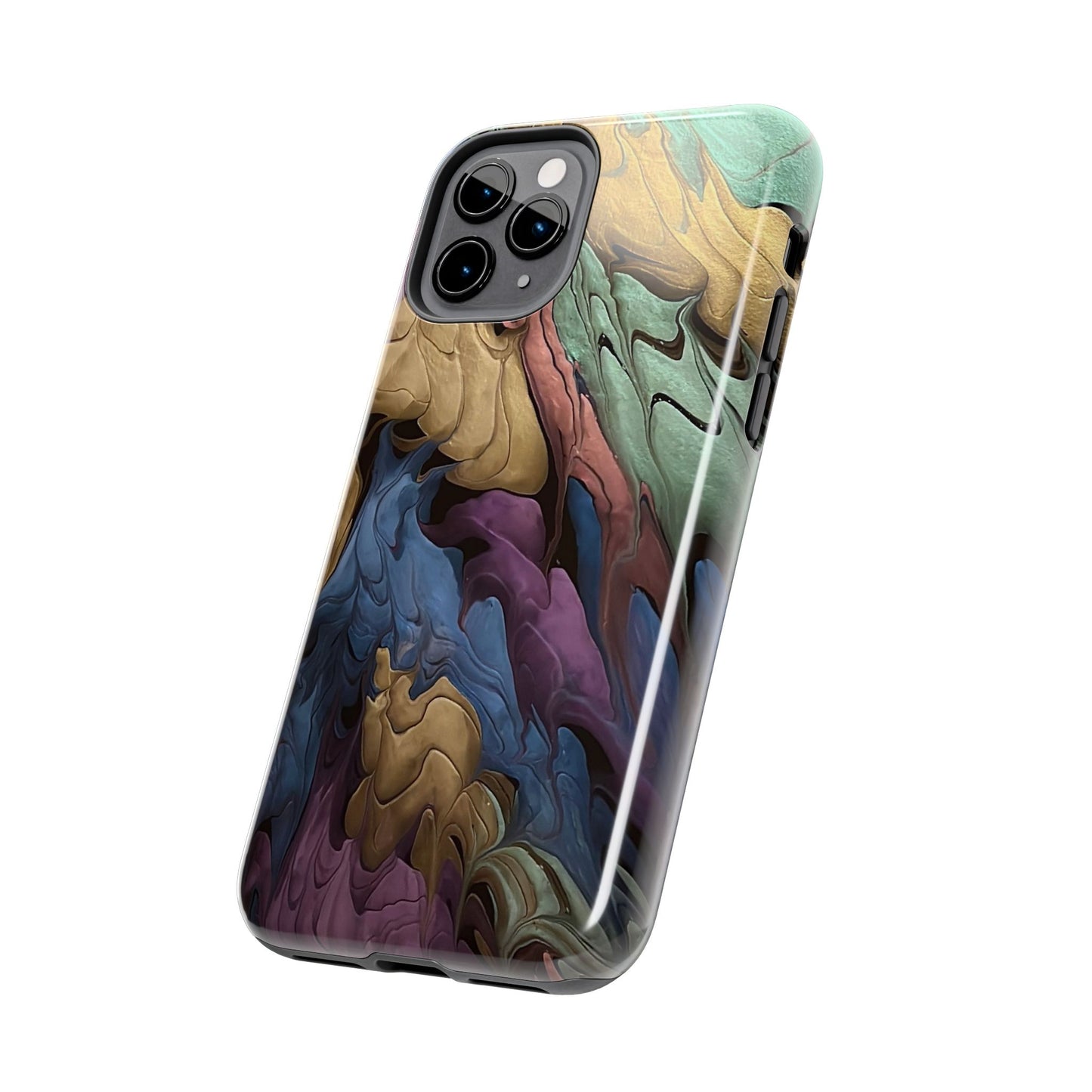 Phone Case - Blue, Green, Purple, and Gold Abstract Art Design Iphone 15 14 13 12 11