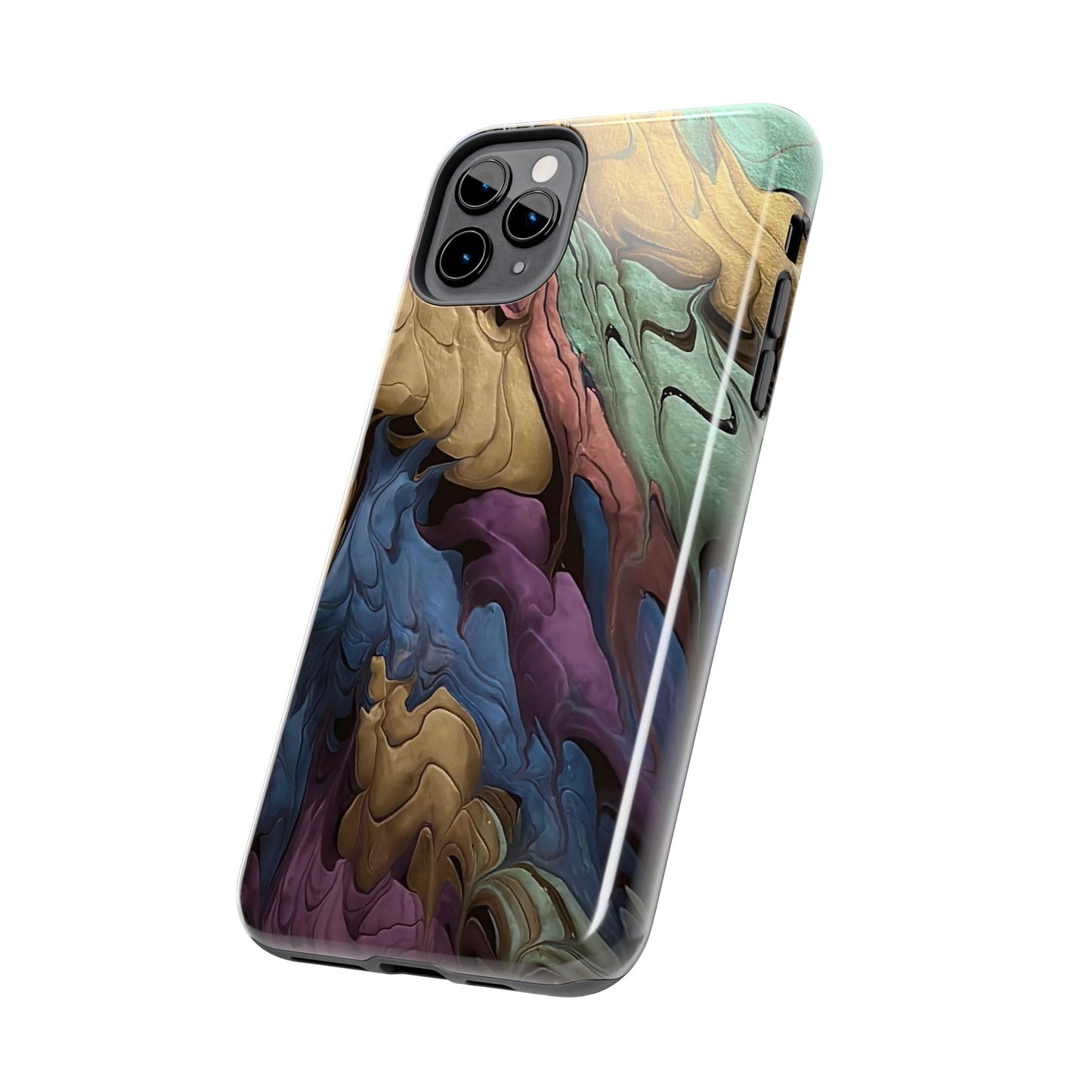 Phone Case - Blue, Green, Purple, and Gold Abstract Art Design Iphone 15 14 13 12 11