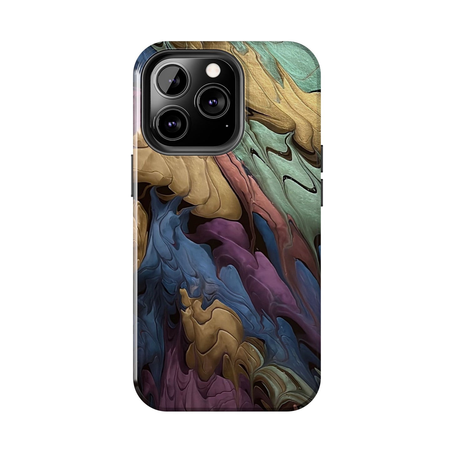 Phone Case - Blue, Green, Purple, and Gold Abstract Art Design Iphone 15 14 13 12 11