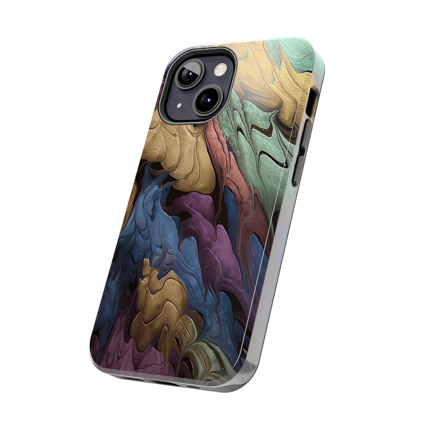 Phone Case - Blue, Green, Purple, and Gold Abstract Art Design Iphone 15 14 13 12 11