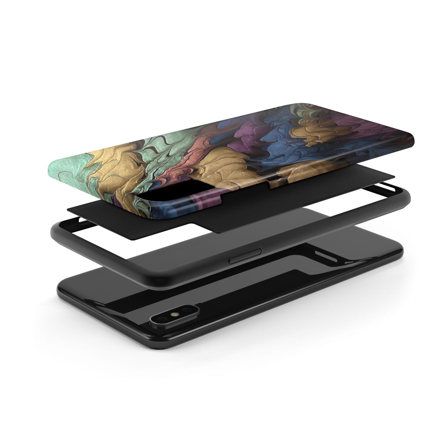 Phone Case - Blue, Green, Purple, and Gold Abstract Art Design Iphone 15 14 13 12 11