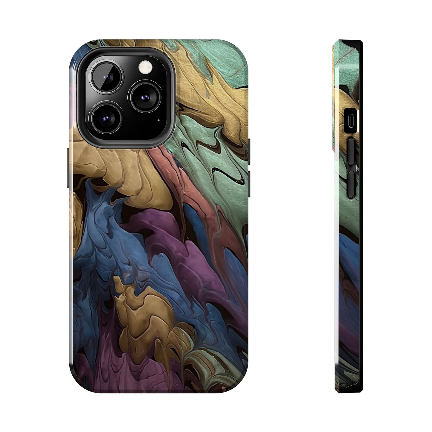 Phone Case - Blue, Green, Purple, and Gold Abstract Art Design Iphone 15 14 13 12 11