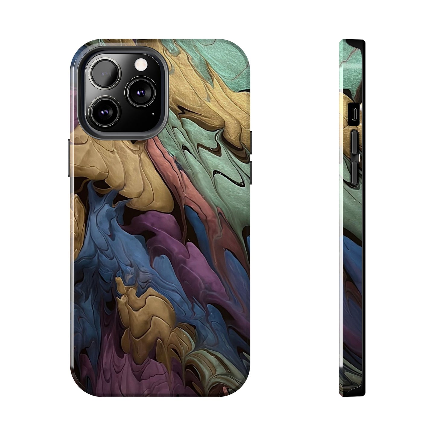 Phone Case - Blue, Green, Purple, and Gold Abstract Art Design Iphone 15 14 13 12 11