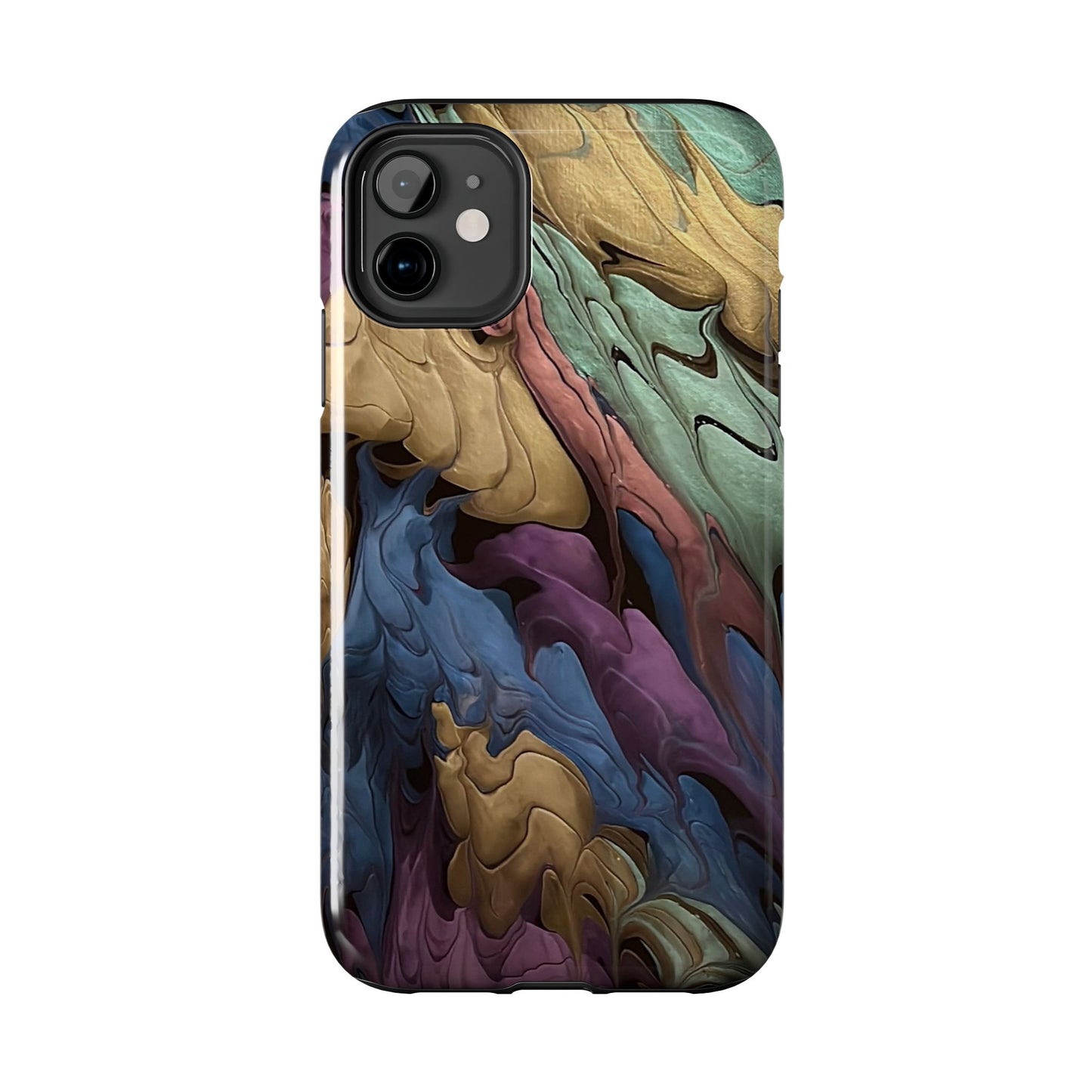 Phone Case - Blue, Green, Purple, and Gold Abstract Art Design Iphone 15 14 13 12 11