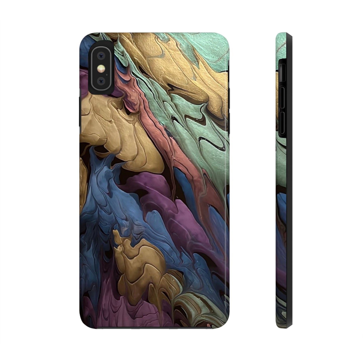 Phone Case - Blue, Green, Purple, and Gold Abstract Art Design Iphone 15 14 13 12 11