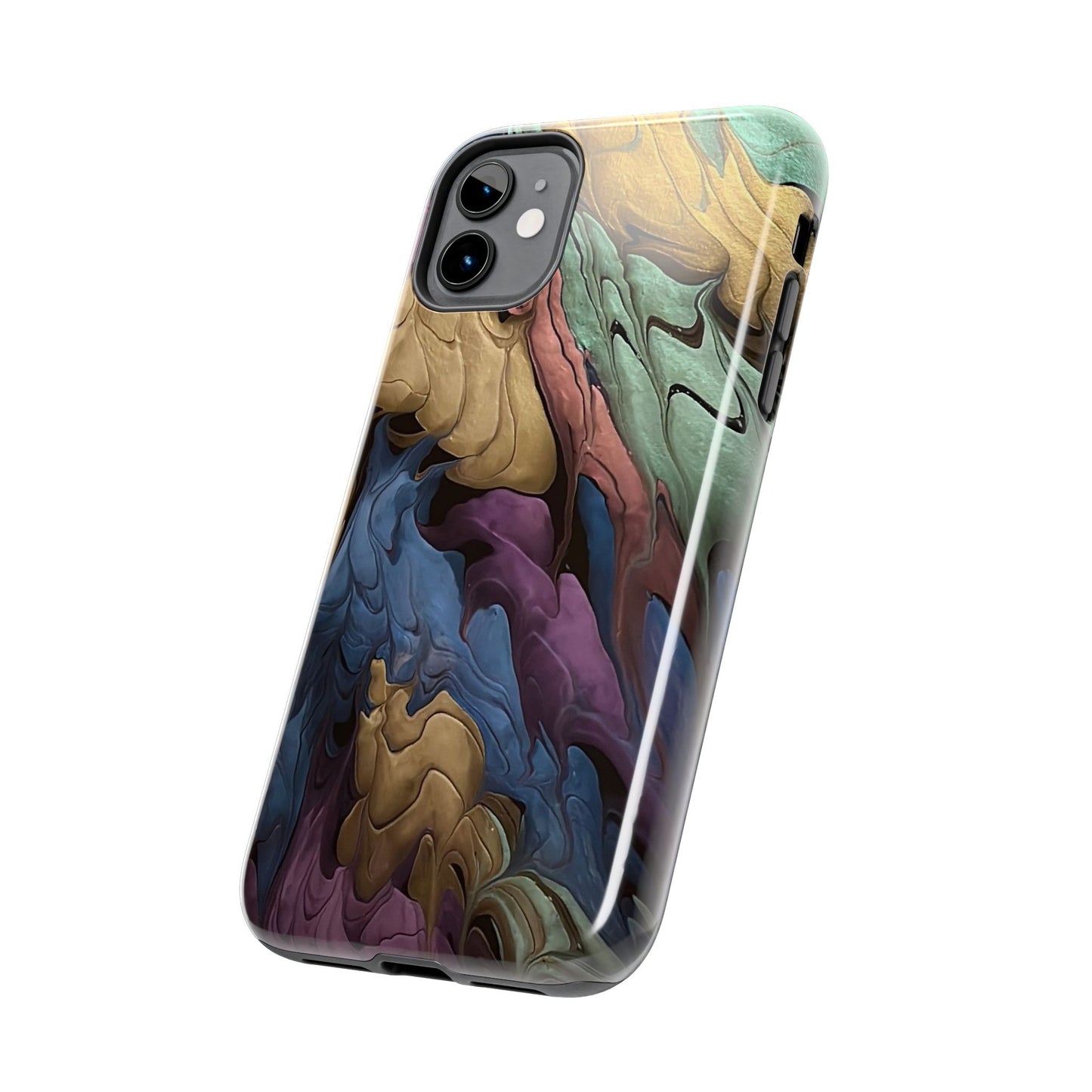 Phone Case - Blue, Green, Purple, and Gold Abstract Art Design Iphone 15 14 13 12 11