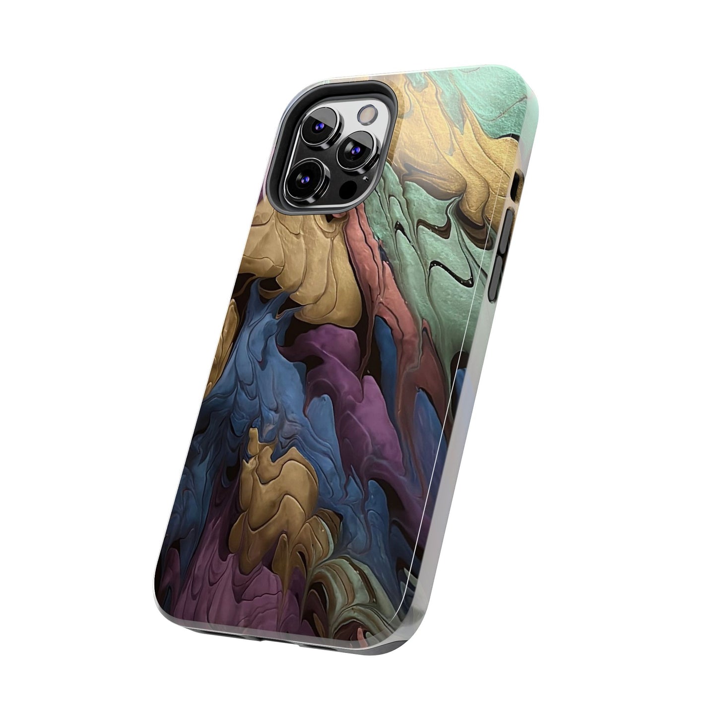 Phone Case - Blue, Green, Purple, and Gold Abstract Art Design Iphone 15 14 13 12 11