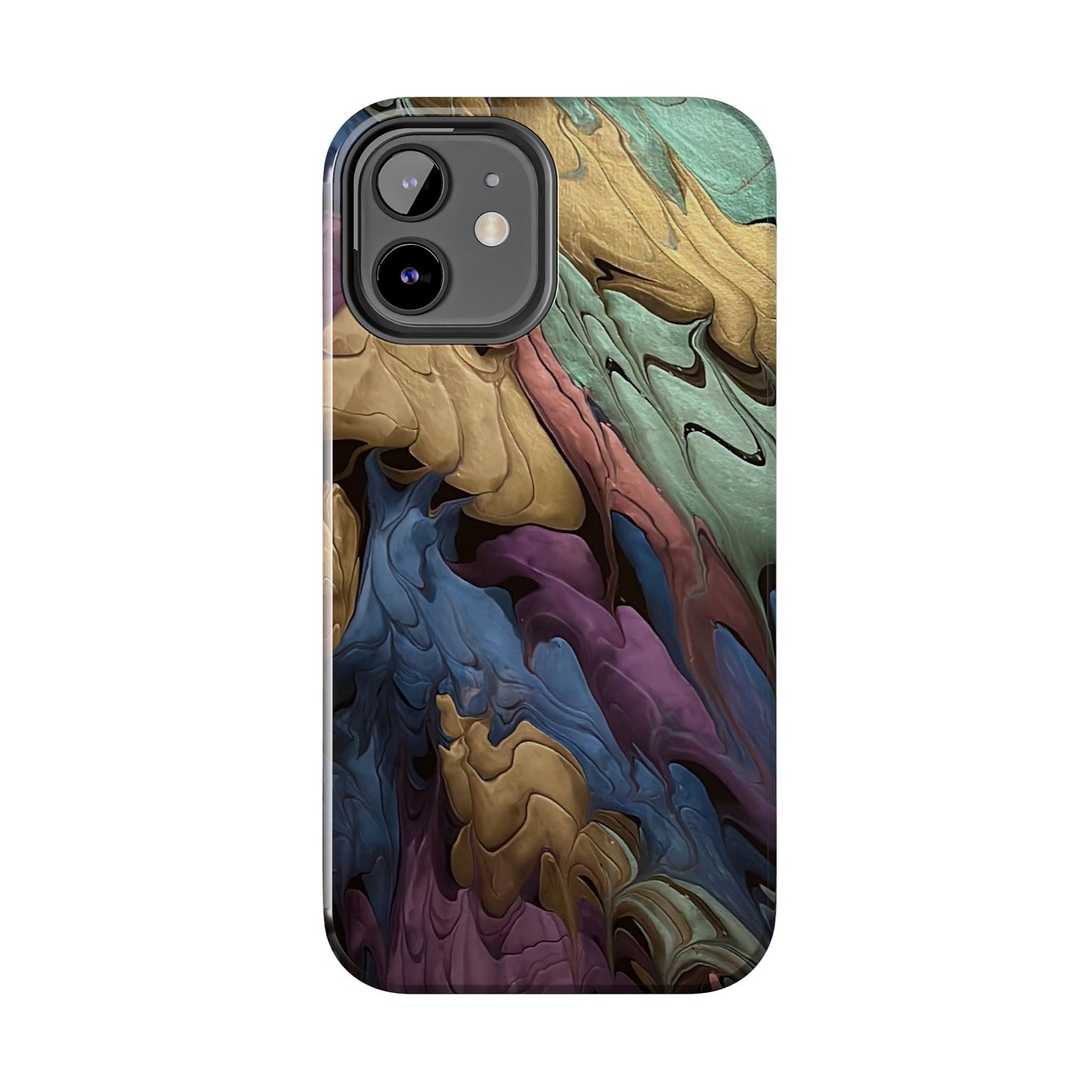Phone Case - Blue, Green, Purple, and Gold Abstract Art Design Iphone 15 14 13 12 11