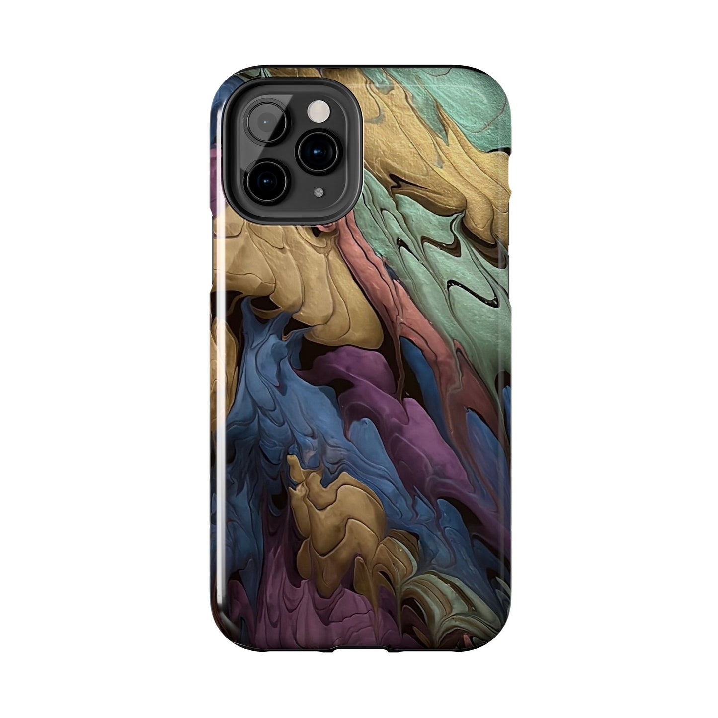 Phone Case - Blue, Green, Purple, and Gold Abstract Art Design Iphone 15 14 13 12 11