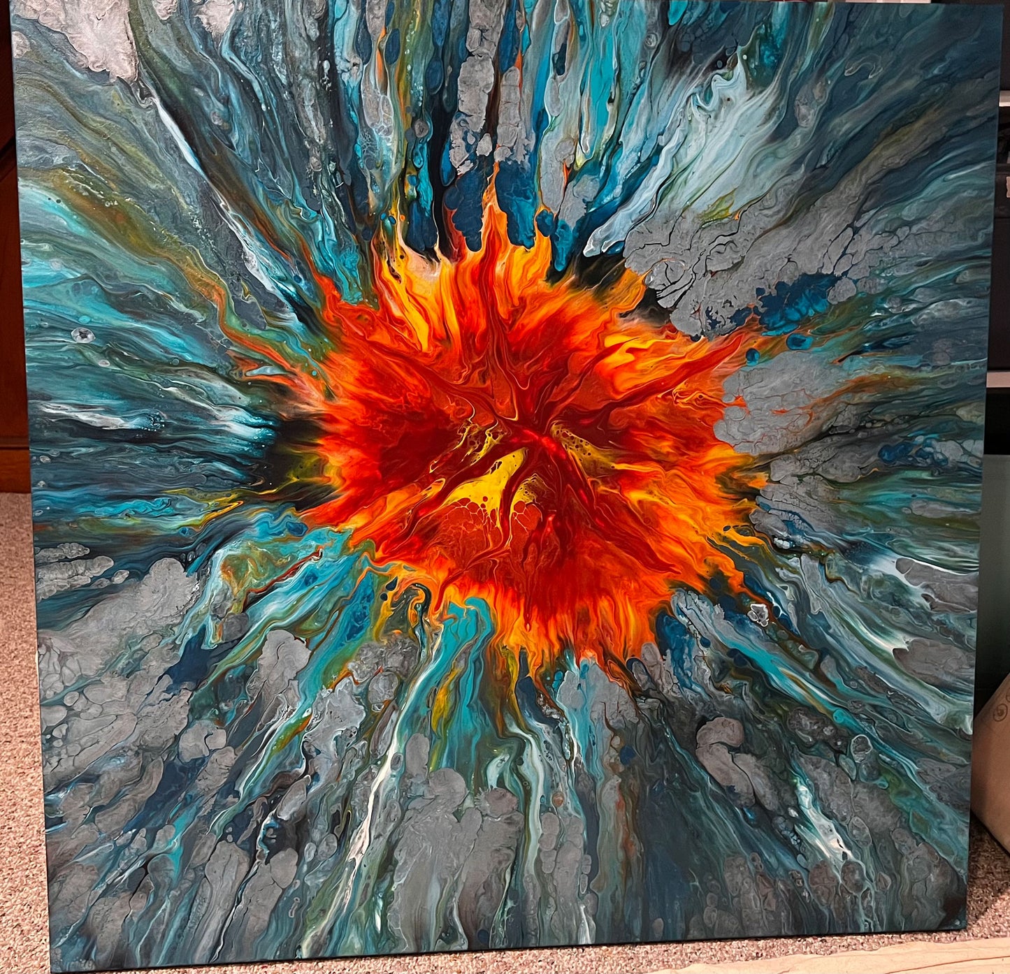 Fire and Water - 36x36 Abstract Painting