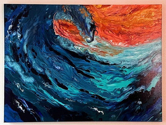 Ocean Wave at Sunset - 30x48 Handpainted
